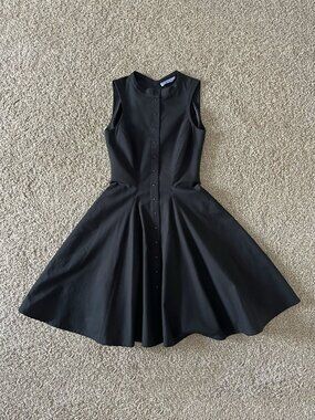 Vintage Thierry Mugler Cotton Pique Black A-Line Sleeveless Cotton Dress Size S